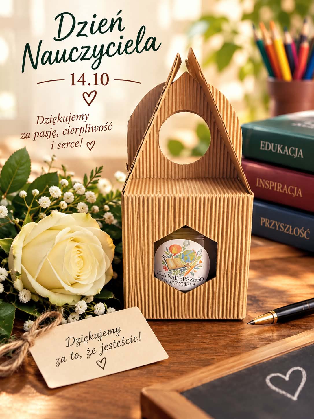 Dzień Nauczyciela 14.10 — słoiczek miodu w pudełku kraft