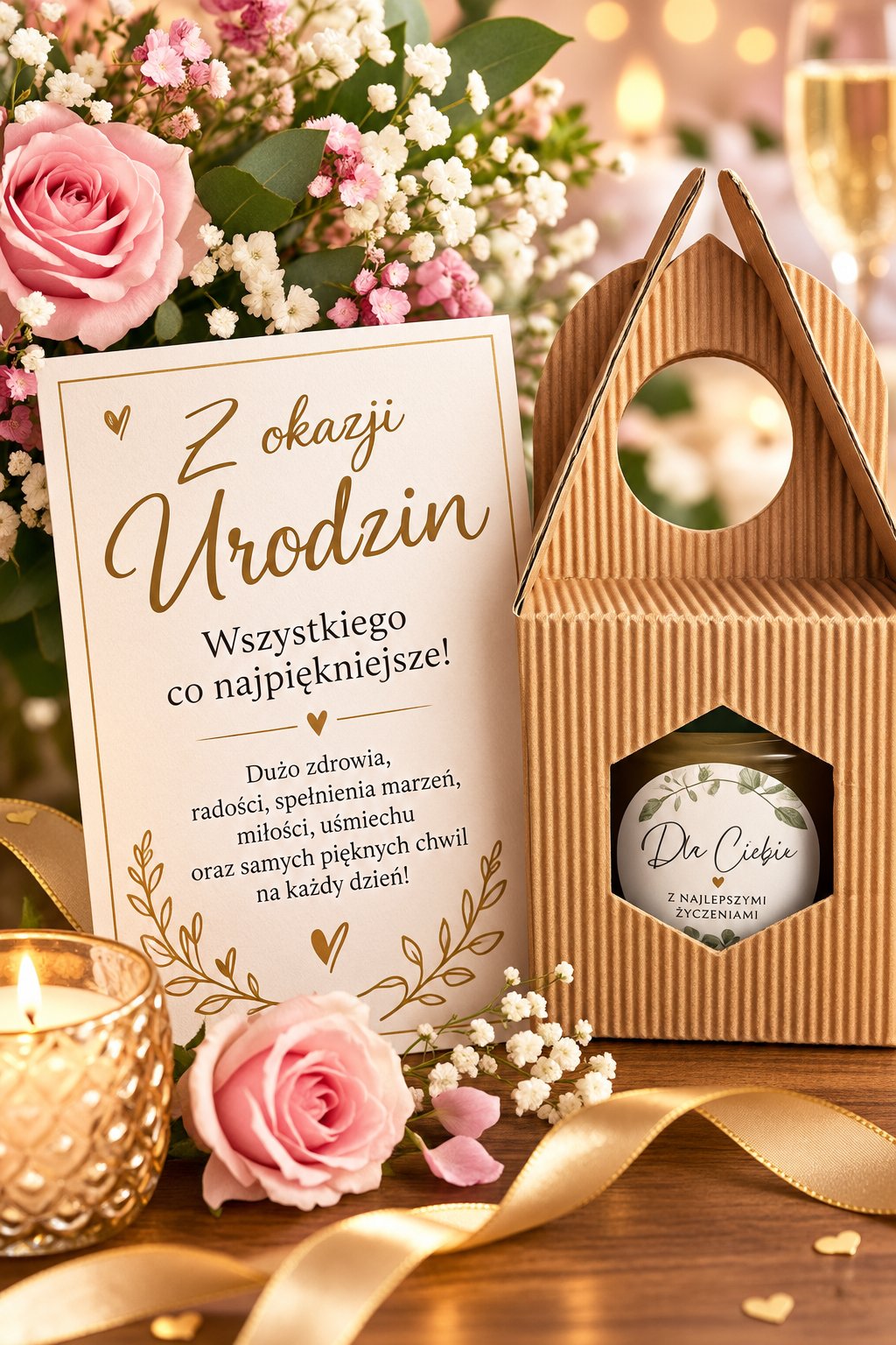 Słoiczek prezentowy z okazji urodzin, naklejka Dla Ciebie z najlepszymi życzeniami